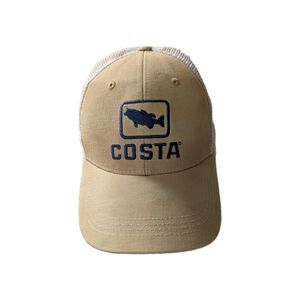 Costa Del Mar Trucker Hat Tan Fish Logo Mesh Back Snapback Fishing Cap Mens